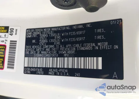 2021 Toyota Sienna Le from USA, damaged, VIN 5TDBRKEC5MS019059